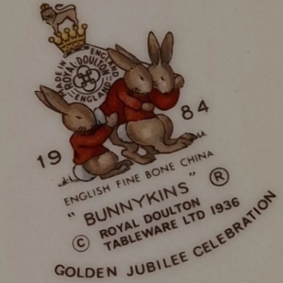 Vintage Royal Doulton Bunnykins Plate "Bath Time" 1936 English Fine Bone China - Picture 11 of 11